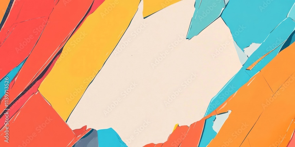 Poster brightly colored banner with contrasting glass fragments showcasing vibrant hues and empty space for