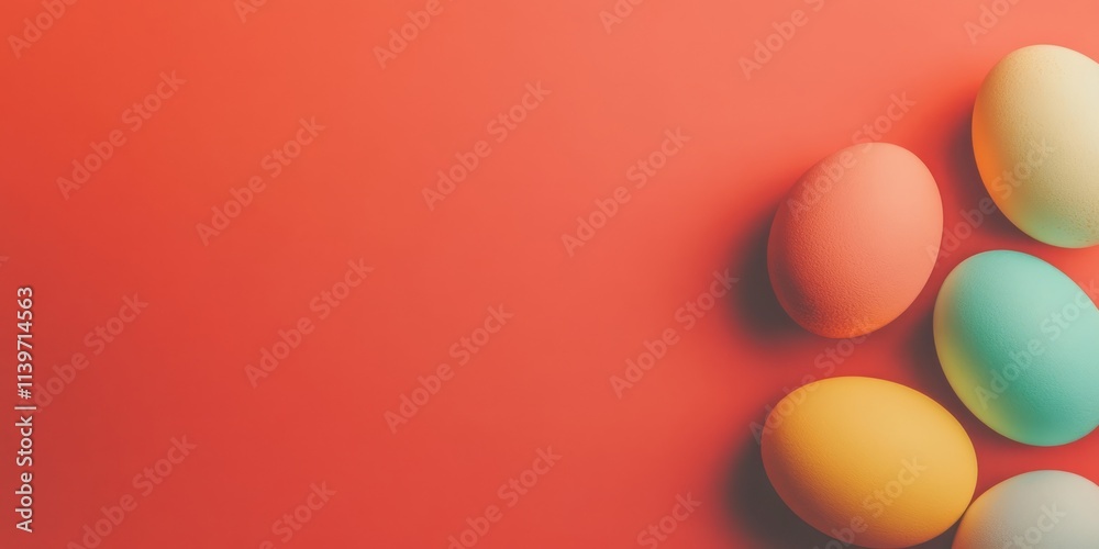 Poster vivid banner featuring brightly colored painted eggs on a smooth surface with contrast empty space i