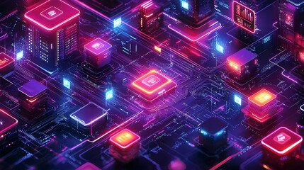 Digital City: Network Nodes Glow Brightly