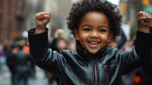 Cute African American toddler boy at a Black History Month march