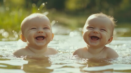 The Babies Smiling in Water