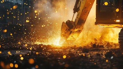 The Excavator Producing Sparks