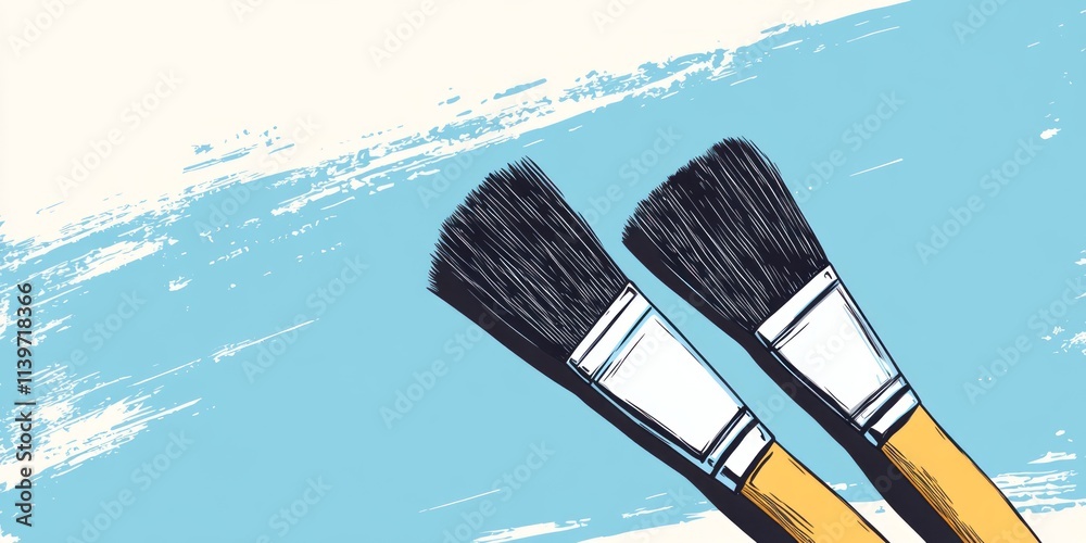 Poster Crafting a unique banner with contrasting empty space and artist brushes on the edges