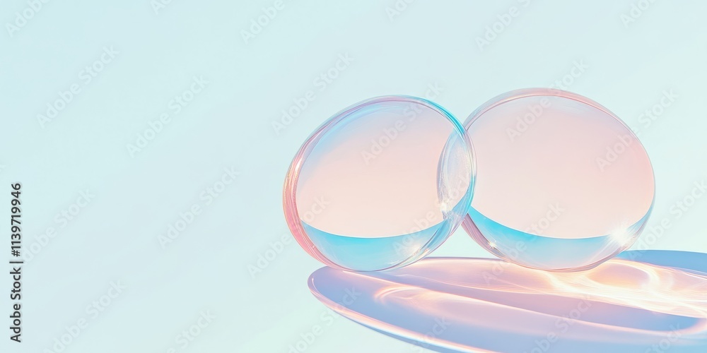 Poster Glass marbles creating a vibrant contrast against an empty background with clean shadows in a minimalist design