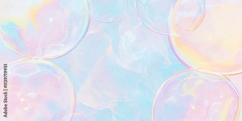 Poster bright and airy banner design featuring soap bubbles with a clear contrasting space in the center fo