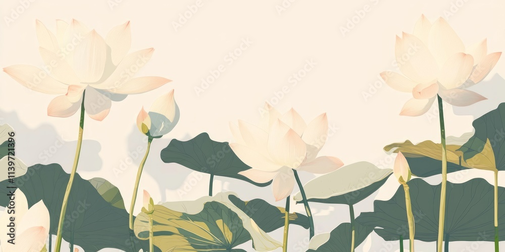 Poster Lotus seeds adorn a clean and contrasting banner featuring empty space for design or text