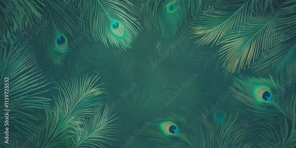 Aufkleber elegant banner design featuring peacock feathers with contrasting empty space for creative use