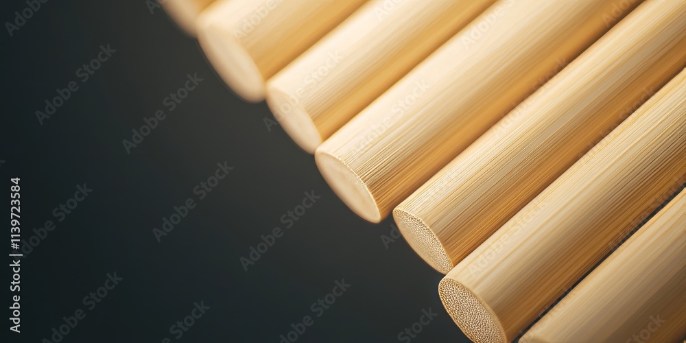 Poster Bamboo flutes arranged neatly against a contrasting background with ample empty space inviting creativity