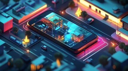 Obraz premium Artistic Depiction of Smartphone with Augmented Reality Environment