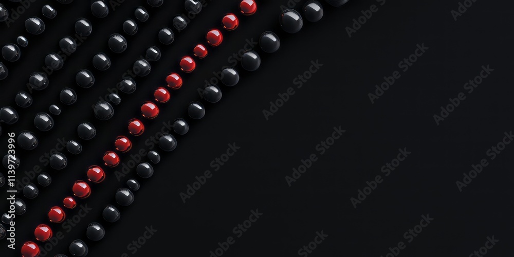 Poster Elegant black and red glass beads creating a striking visual contrast on a smooth background