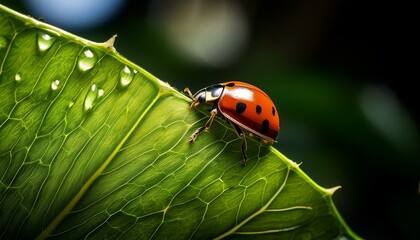Macro Shot of a Ladybug on a Leaf
