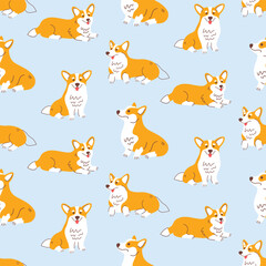 Fototapeta premium Cute welsh corgi dog vector seamless pattern