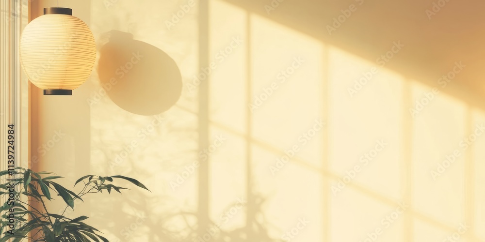 Aufkleber Minimalist banner design featuring lanterns and soft shadows in a serene setting