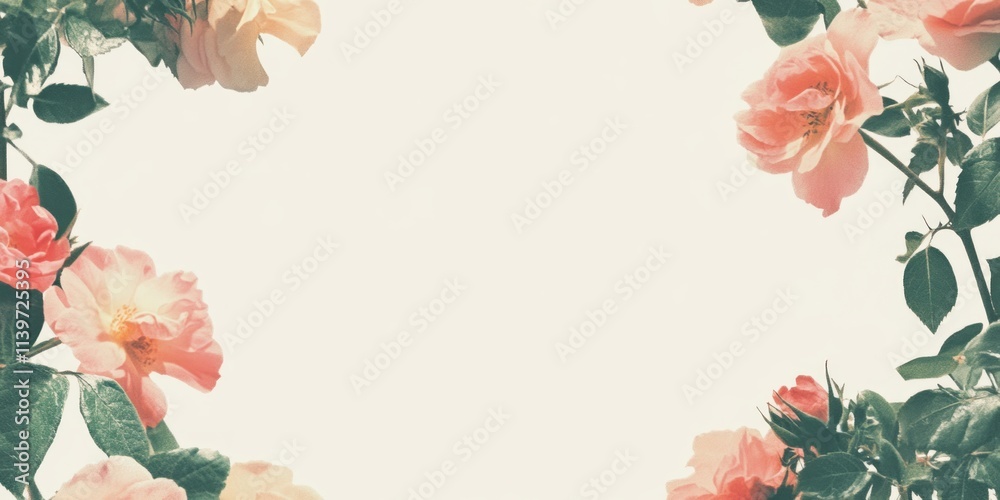 Poster crafted floral banner featuring pressed flowers with ample empty space for text and design