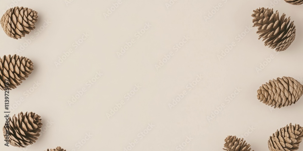 Poster Cedar cones arranged on a clean banner creating space for text or design