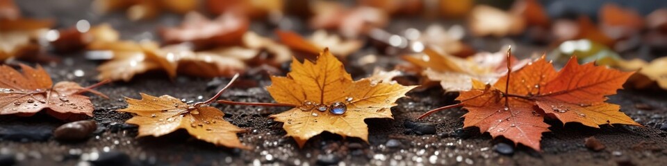 Glittering Dewdrops Adorn Fading Autumn Leaves , leaf, outdoor