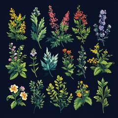 A Collection of Intricate Floral and Leaf Designs with Vibrant Colors