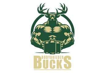 Bodybuilding Buck Logo Design Bold Deer Silhouette Fitness Vector