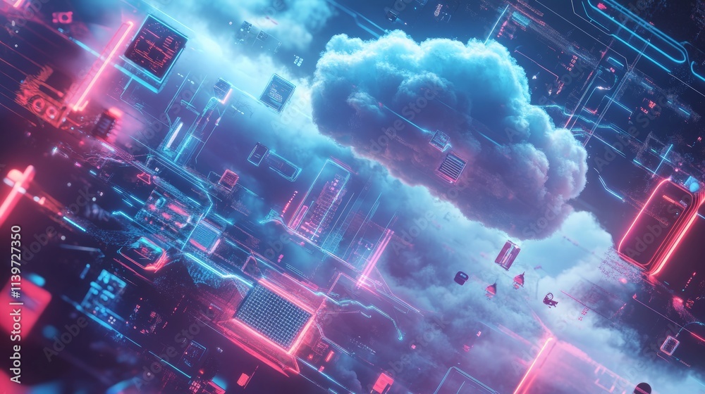 Wall mural artistic representation of cloud computing concept in futuristic design