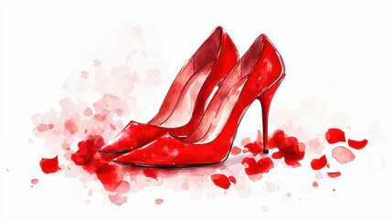 Kawaii cute adorable little watercolor style A pair of red high heels 