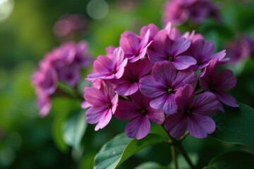 Obraz premium Dark purple flowers on a flowering bush with green leaves and a small tree shape, , foliage, flowering plant