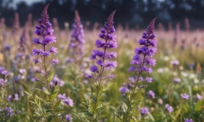 Obraz premium Colorful purple flowers with wispy stems in a field, fields, nature