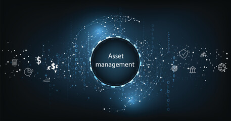 Asset management concept. Business investment asset management technology concept on dark blue background.