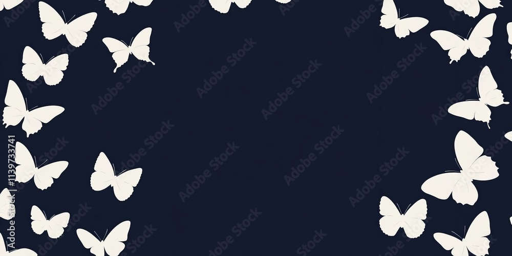 Poster elegant banner design featuring contrasting butterflies framing an empty space for text or graphic c
