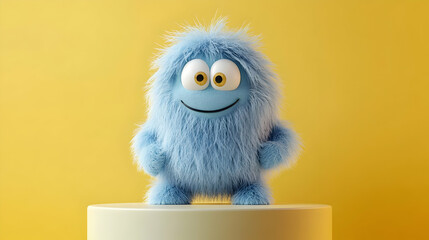 Fototapeta premium Happy Fluffy Blue 3D Monster Illustration
