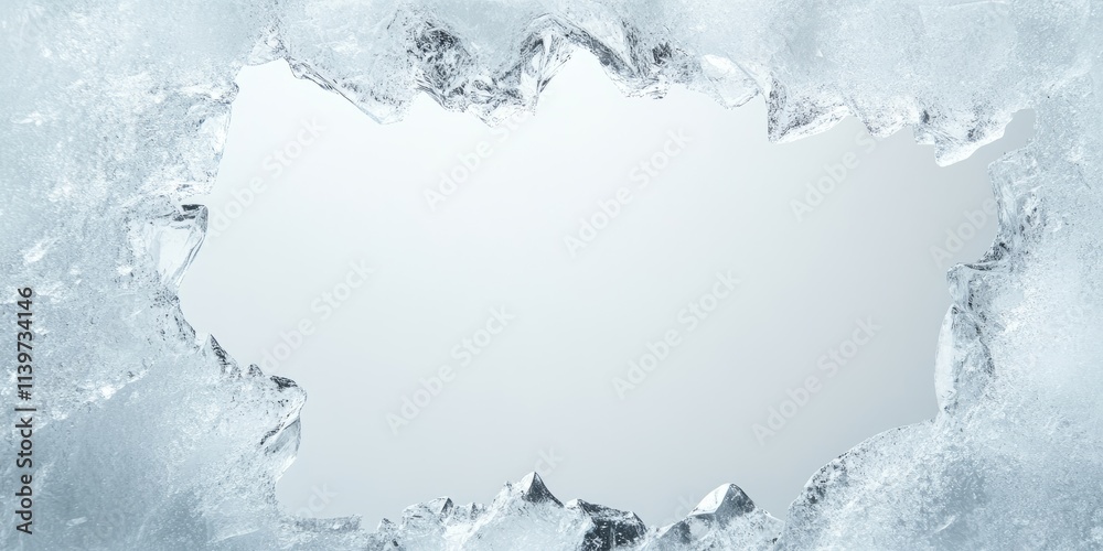 Poster banner with ice crystals framing a contrast empty space, ideal for winter-themed designs and messagi
