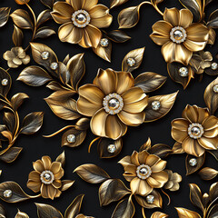 3d gold flowers with diamonds and golden leaves