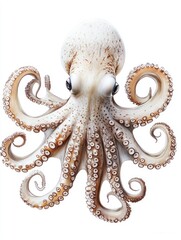 Obraz premium Close-up view of a pale octopus with eight arms, isolated on white background.