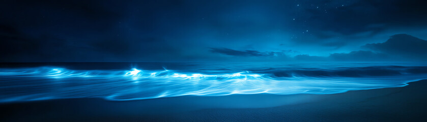 Obraz premium A serene ocean view under a captivating blue twilight sky.