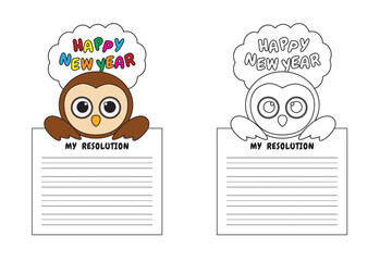 New Year Writing Resolution Craft Activity for Kids Animal Set Owl
