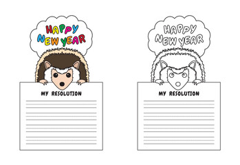 New Year Writing Resolution Craft Activity for Kids Animal Set Hedgehog