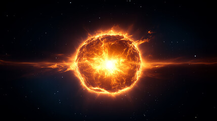 Obraz premium A vibrant depiction of a sun-like star radiating energy in the cosmos.
