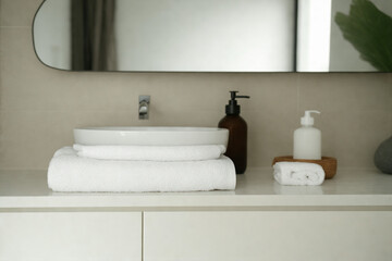 Neutral Bathroom with Blank Towel for Product Placement