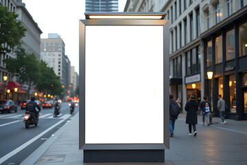 Blank Mockup Of Vertical Street Advertising Poster Billboard On City Background