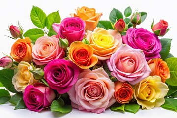 Naklejka premium Lovely blooming roses isolated against a white backdrop, ideal for cards, textiles, prints, menus, and posters, adding elegance and charm to any design.