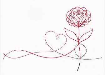 Lovely hand-drawn red line flower design, perfect for Valentine’s Day. Continuous line art floral...