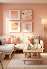 Obraz premium Modern living room with sofa, coffee table and picture.