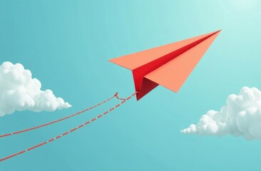 Naklejka premium A paper airplane and a route to the goal. The symbol of fast movement to the intended goal