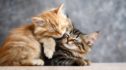 Obraz premium Adorable Kittens Snuggling Together, Exuding Cuteness and Warmth in Soft Light