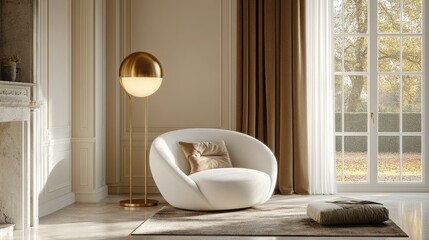 Elegant Living Room Interior Design with Modern Armchair and Golden Floor Lamp