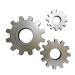 Teamwork business concept - top view of 3 metal gear isolated on white background, 3d render