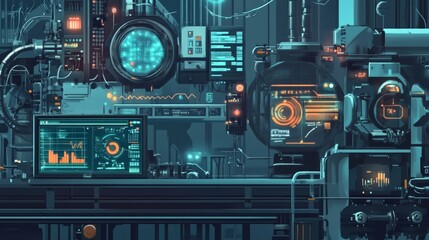 Fototapeta premium Illustration of Various Industrial Machines and Technology Components