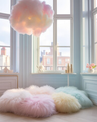 Pastel colored living room with sofa
