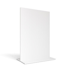 Table Blank White Plastic Stand Holder for Menu Paper Calendar Card Isolated on White Background, 3d render