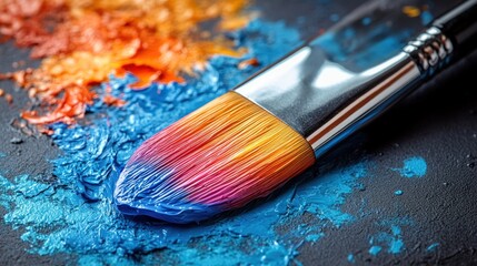 Fototapeta premium Paintbrush with vibrant colors on palette.