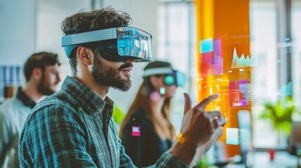 Vibrant Coworking Space with Team Engaging in Augmented Reality